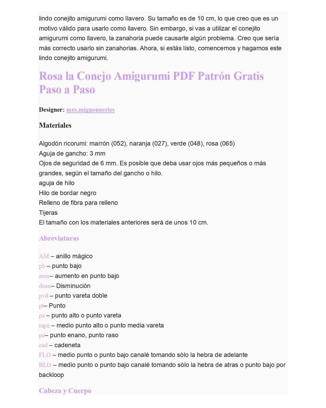 Patrón gratis de amigurumi conejo con zanahoria para principiantes