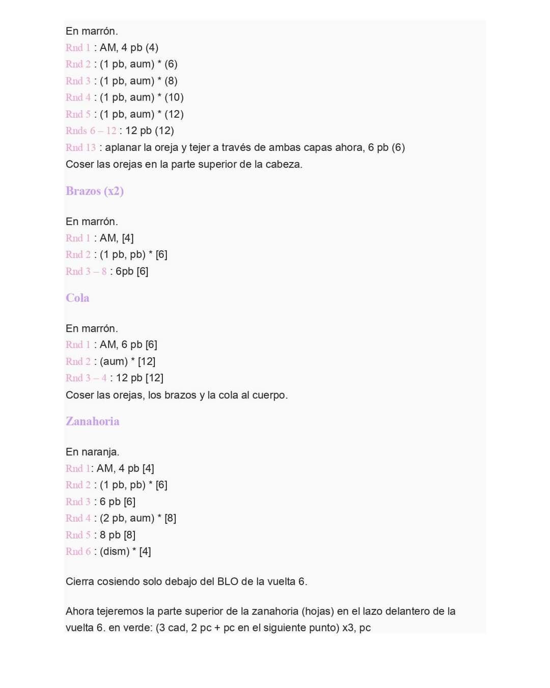 Patrón gratis de amigurumi conejo con zanahoria para principiantes