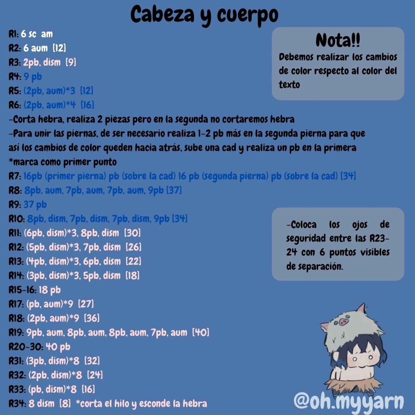 Patrón gratuito de amigurumi de Inosuke Hashibira de Demon Slayer