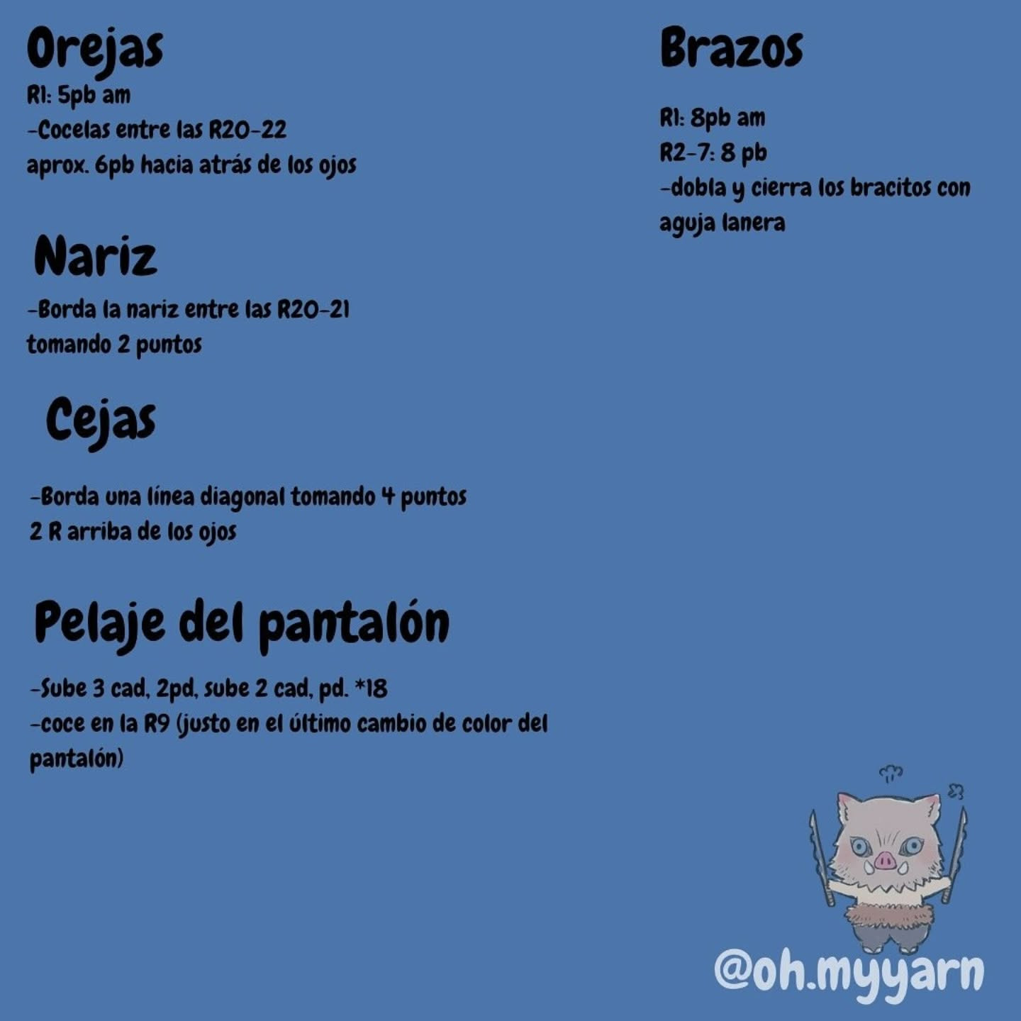 Patrón gratuito de amigurumi de Inosuke Hashibira de Demon Slayer