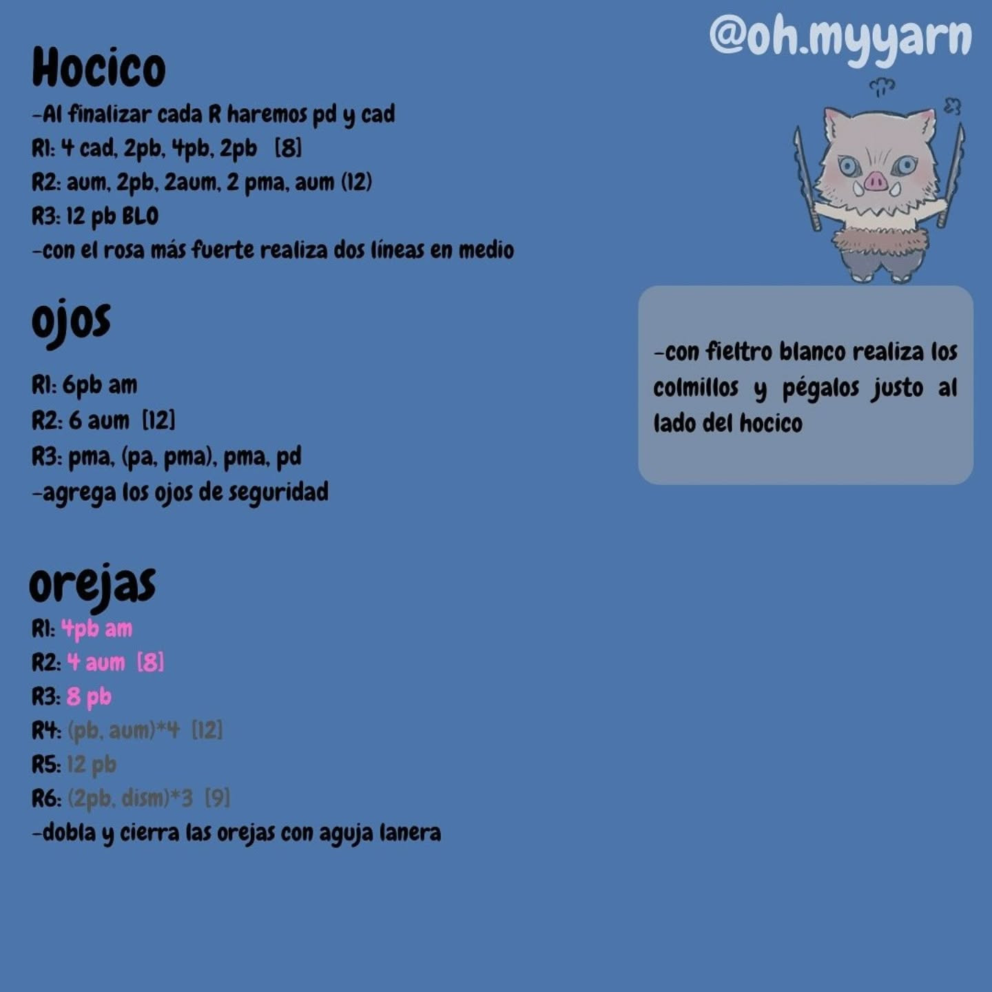 Patrón gratuito de amigurumi de Inosuke Hashibira de Demon Slayer