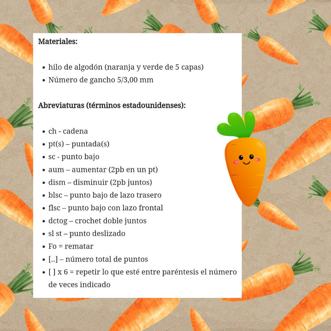 Patrón gratuito de zanahorias de amigurumi para principiantes