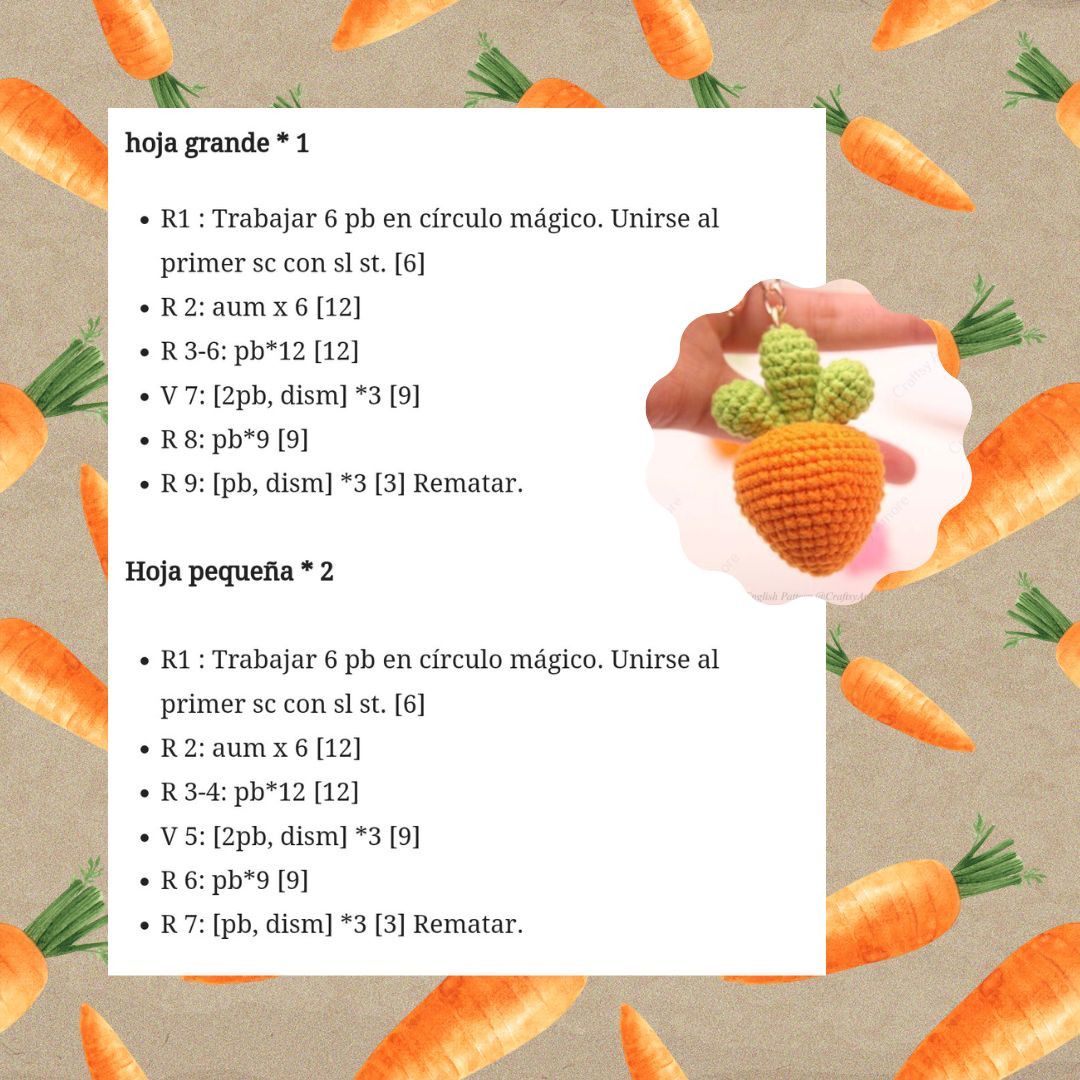 Patrón gratuito de zanahorias de amigurumi para principiantes