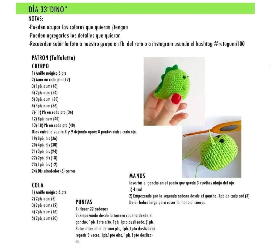 Patrones de dinosaurio amigable para principiantes en crochet