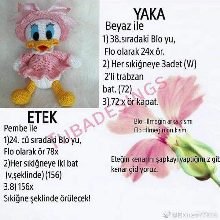 Pembe Elbiseli Ördek Amigurumi Deseni