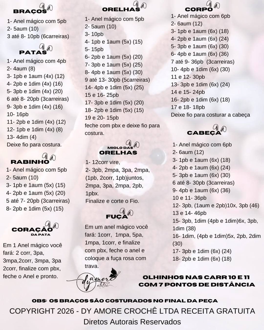 Receita Amigurumi Coelhinho Heitor em Crochê Grátis para Iniciantes