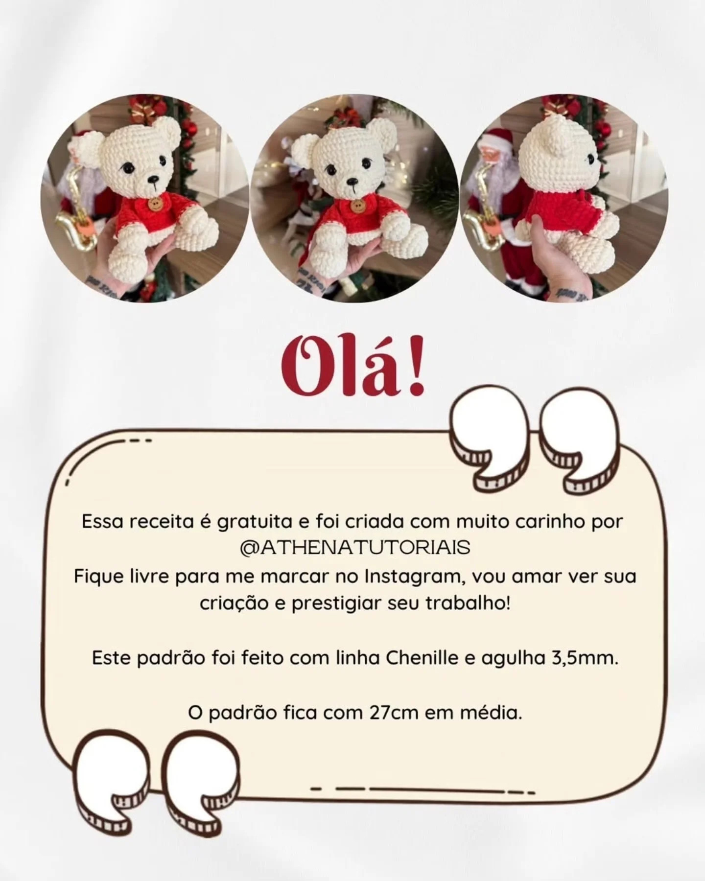 Receita gratuita de ursinho de pelúcia em crochê fofo