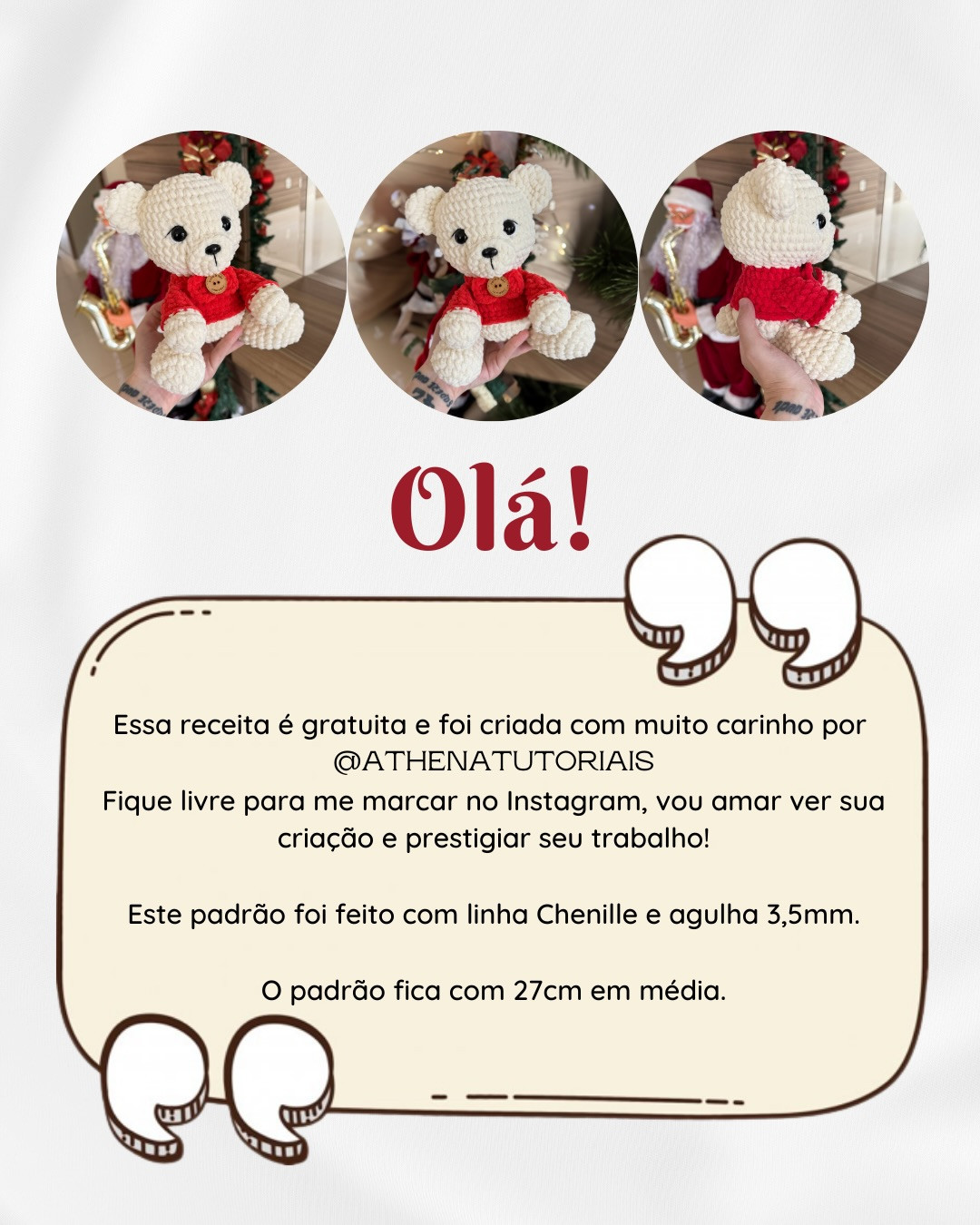 Receita gratuita de ursinho de pelúcia em crochê para iniciantes