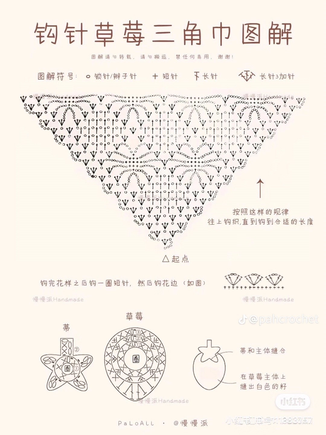 Strawberry Crochet Triangle Scarf Pattern with Lace Details