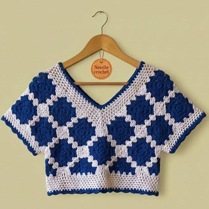 Stylish Blue and White Crochet Crop Top Pattern Tutorial