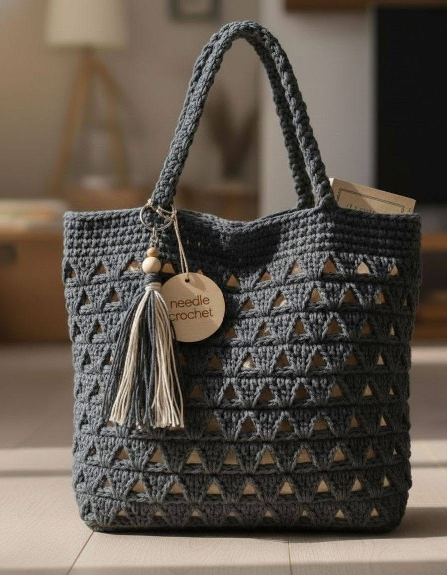 Stylish Handmade Crochet Bag with Geometric Patterns and Accessories