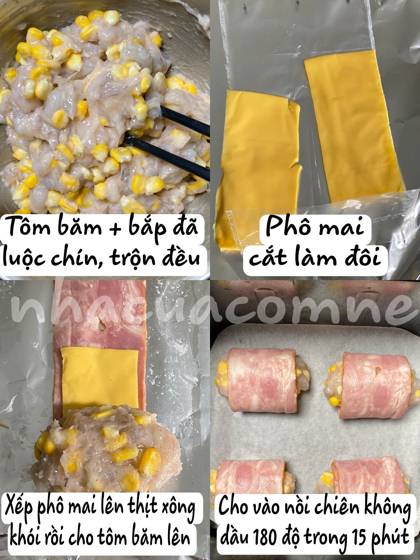 Thịt xông khói cuộn tôm bắp