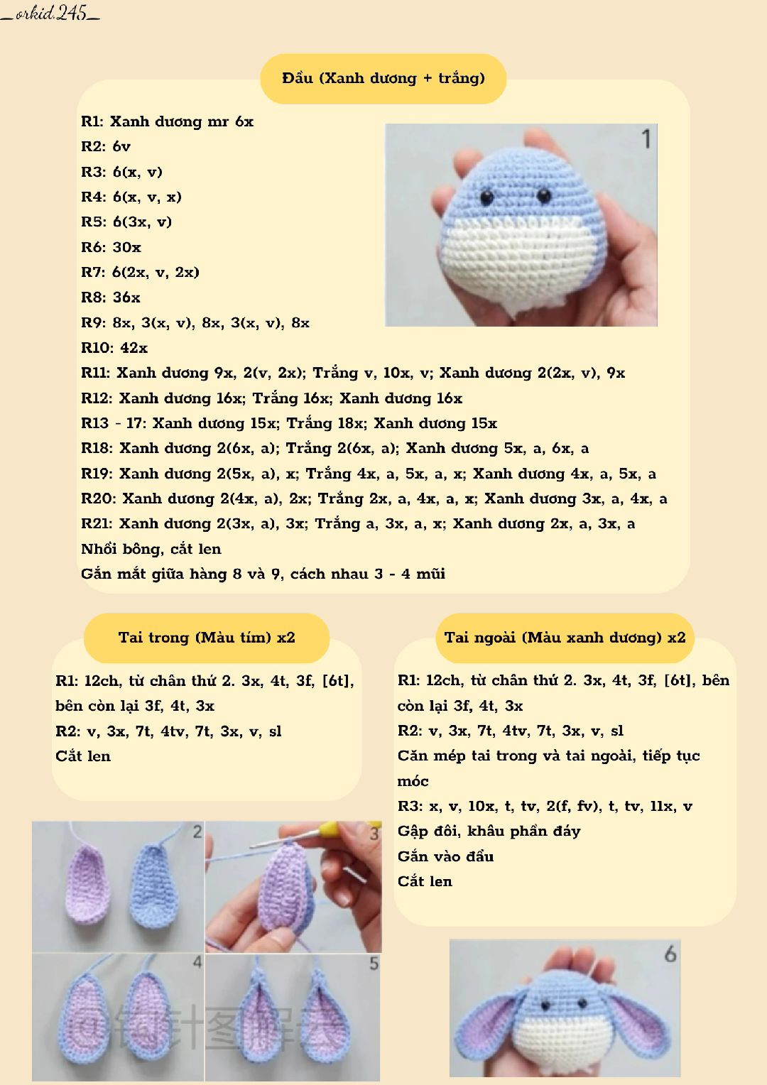 Thú nhồi bông lừa dễ thương từ len màu xanh và tím