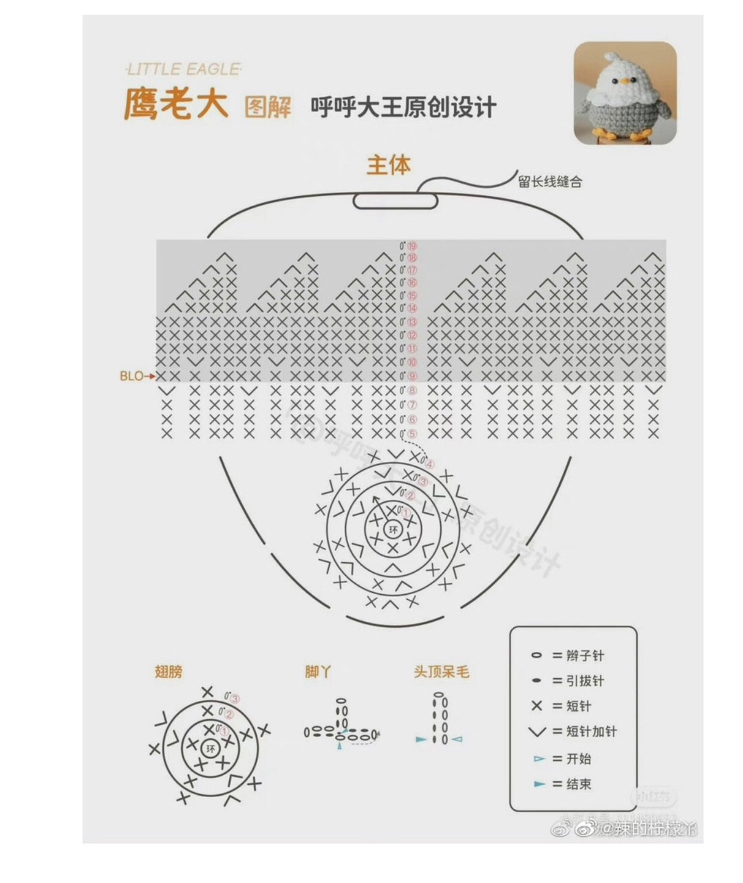 Two-Tone Eagle Keychain Crochet Pattern
