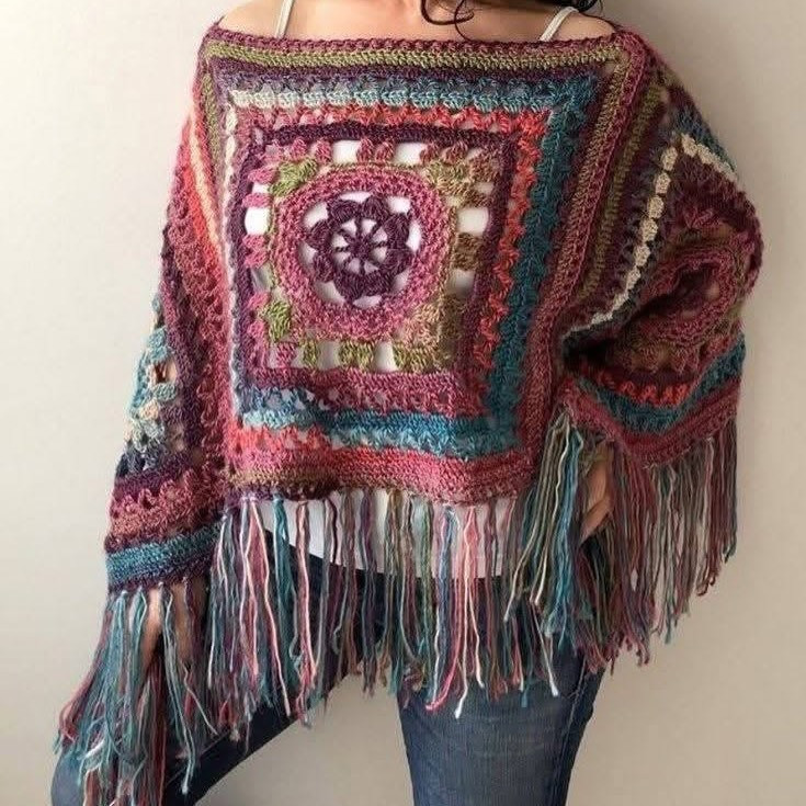 Vibrant Crochet Poncho Pattern with Geometric Designs
