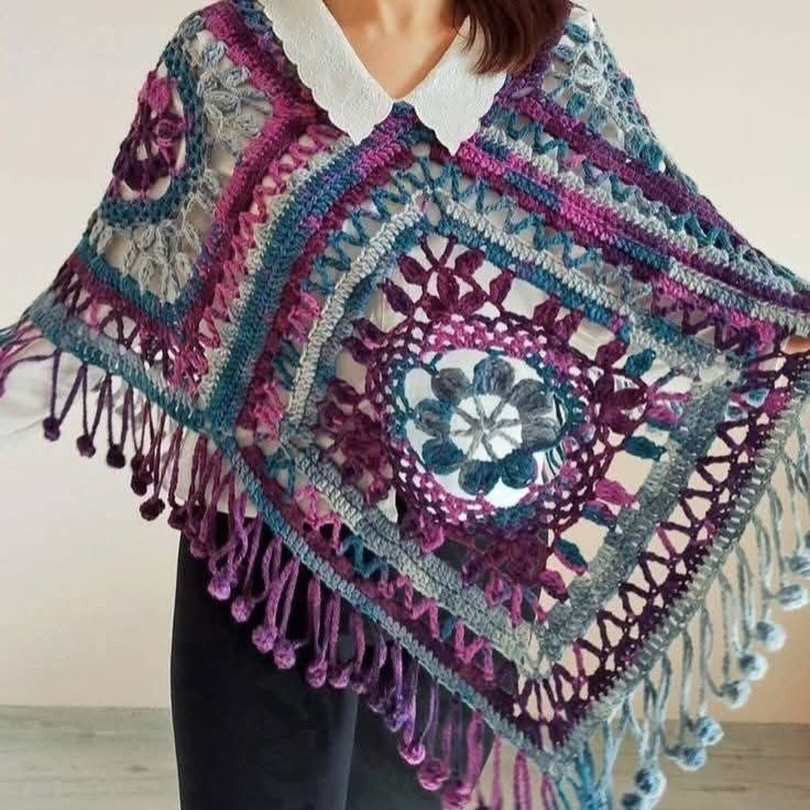 Vibrant Crochet Poncho Pattern with Geometric Designs