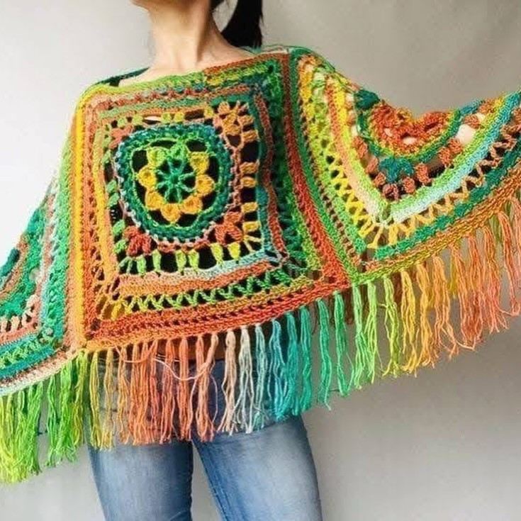 Vibrant Crochet Poncho Pattern with Geometric Designs