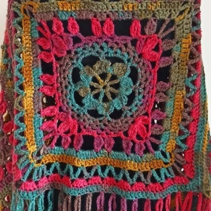 Vibrant Crochet Poncho Pattern with Geometric Designs