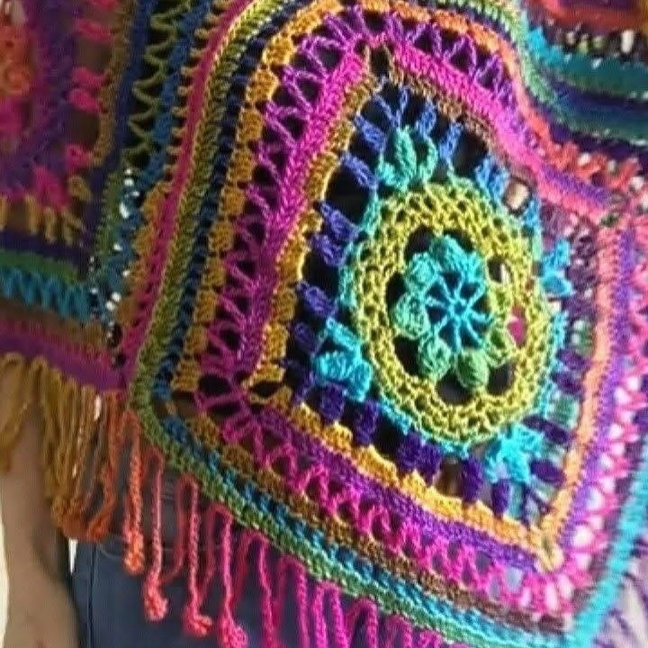 Vibrant Crochet Poncho Pattern with Geometric Designs