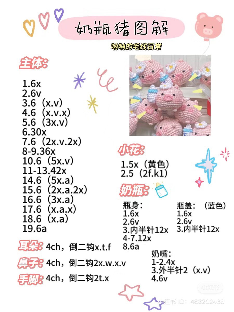 Adorable Crochet Piglets with Flowers and Milk Bottles