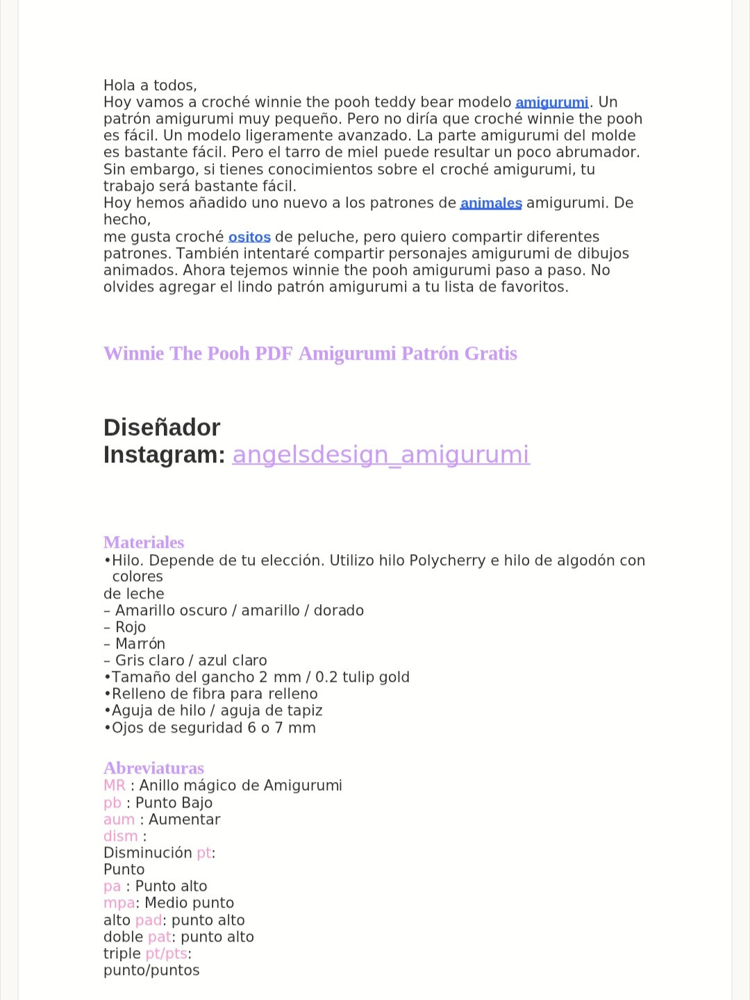 Amigurumi Winnie the Pooh Patrón PDF Gratuito