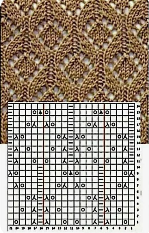 Ажурный узор с ромбами и листьями