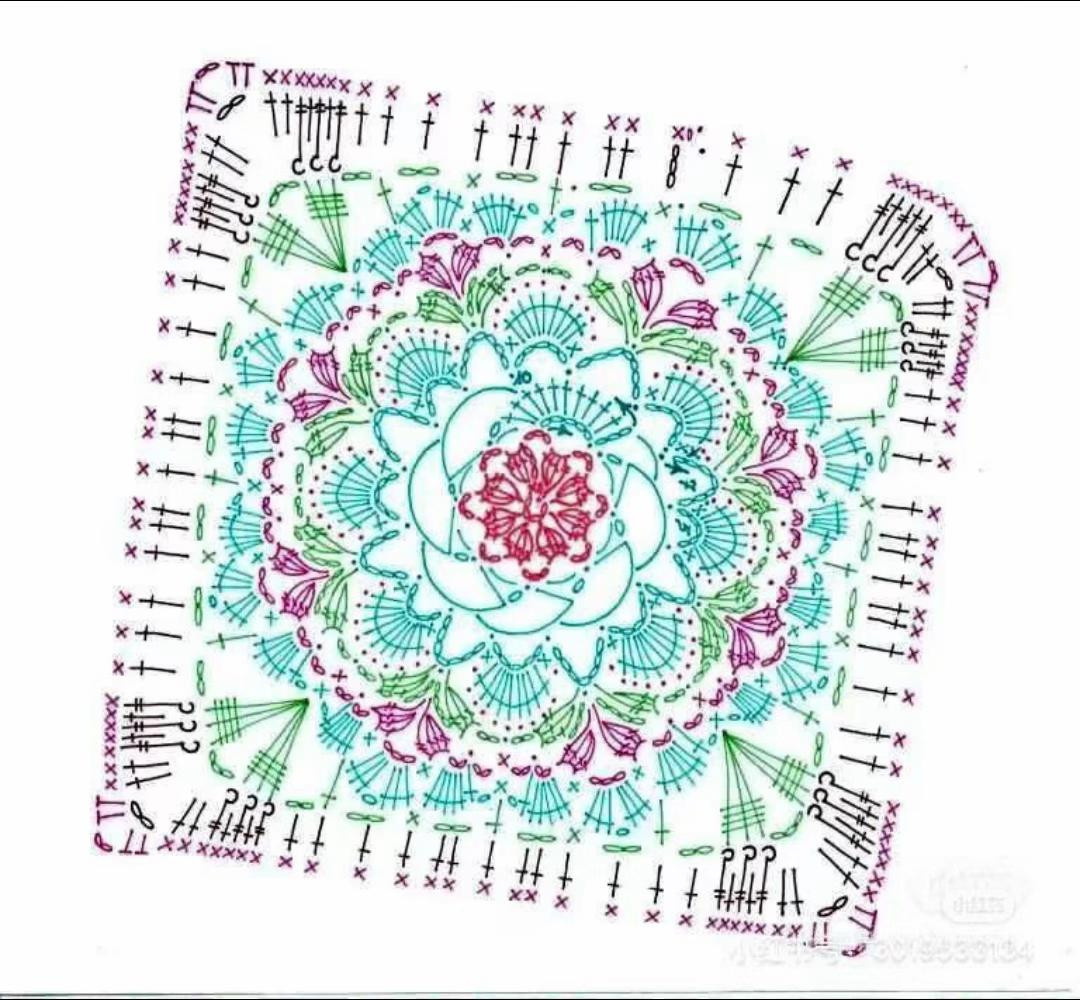Beautiful Crochet Flower Square with Soft Pastel Yarn Colors