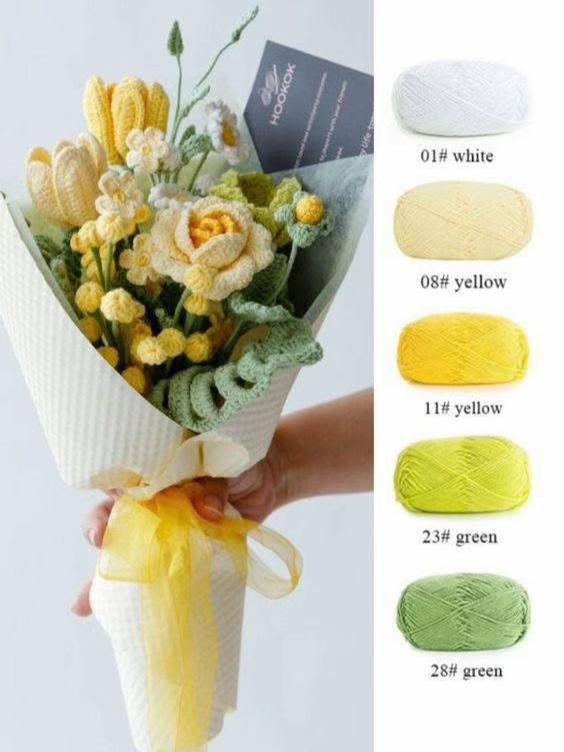 Bó hoa móc len rực rỡ với sắc cam vàng và trắng