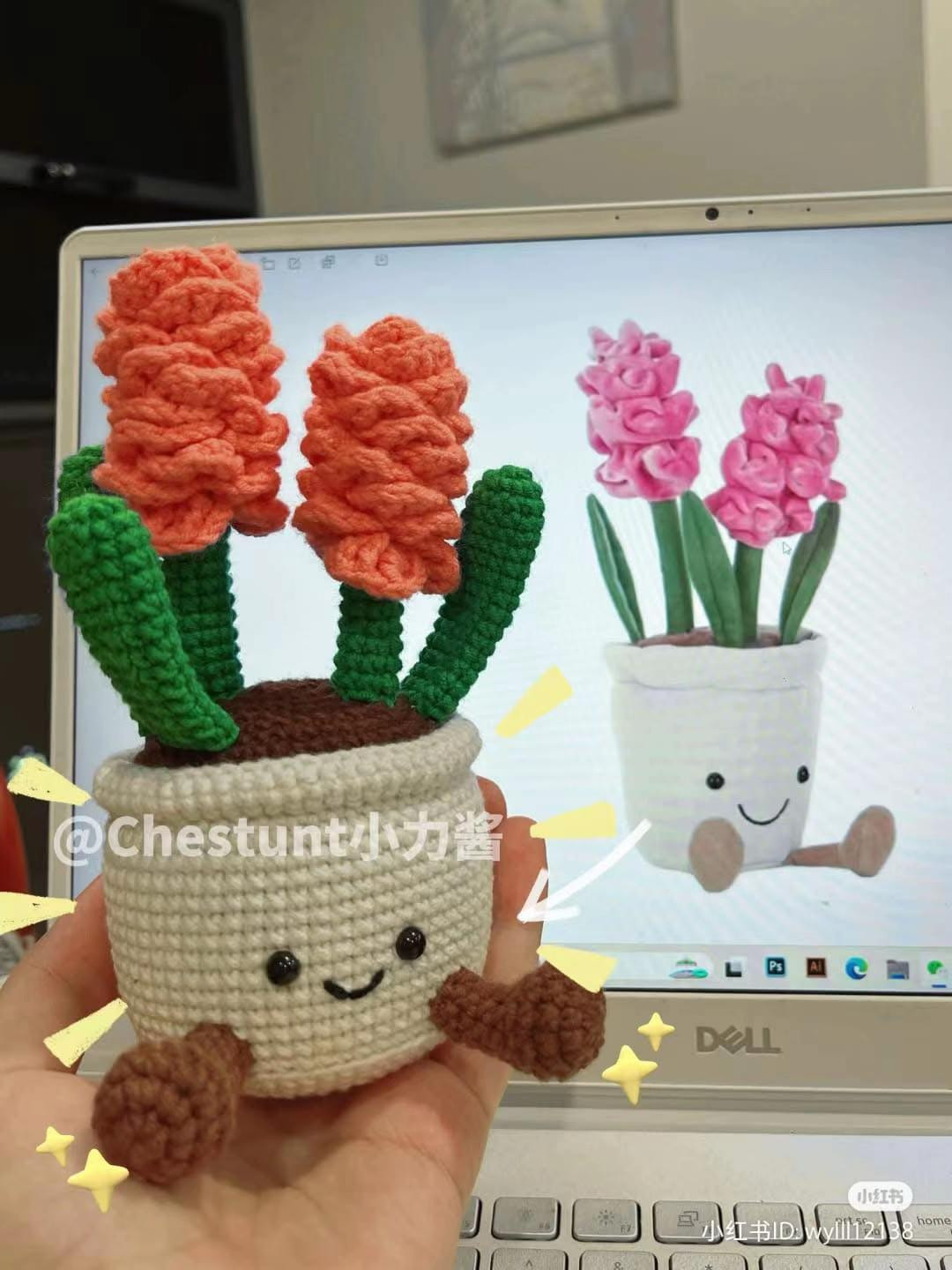 Bó hoa móc len rực rỡ với sắc cam vàng và trắng