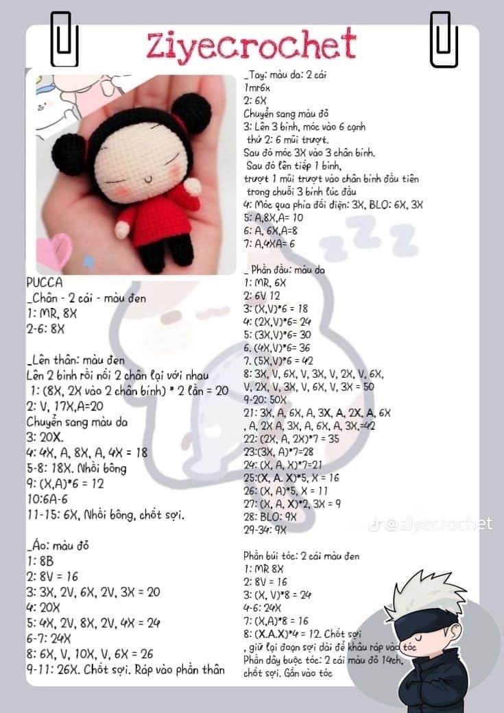 Búp bê móc len đáng yêu với trang phục đỏ nổi bật