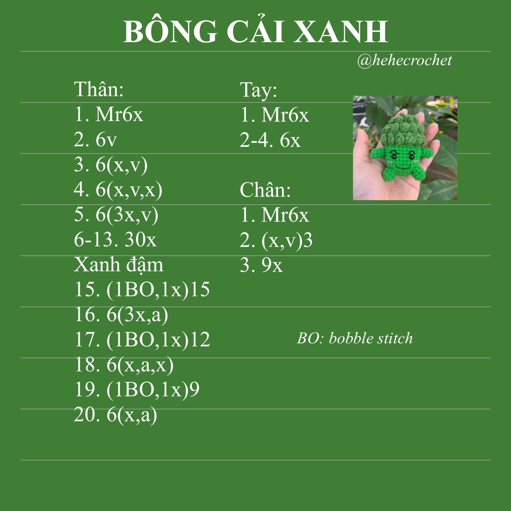 Búp bê móc len hình bông cải xanh xinh xắn và dễ thương