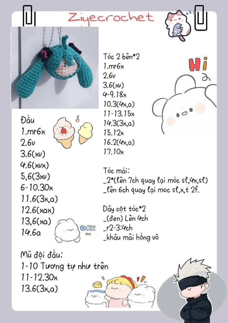 Búp bê móc len ngộ nghĩnh với tai dài và mắt to tròn