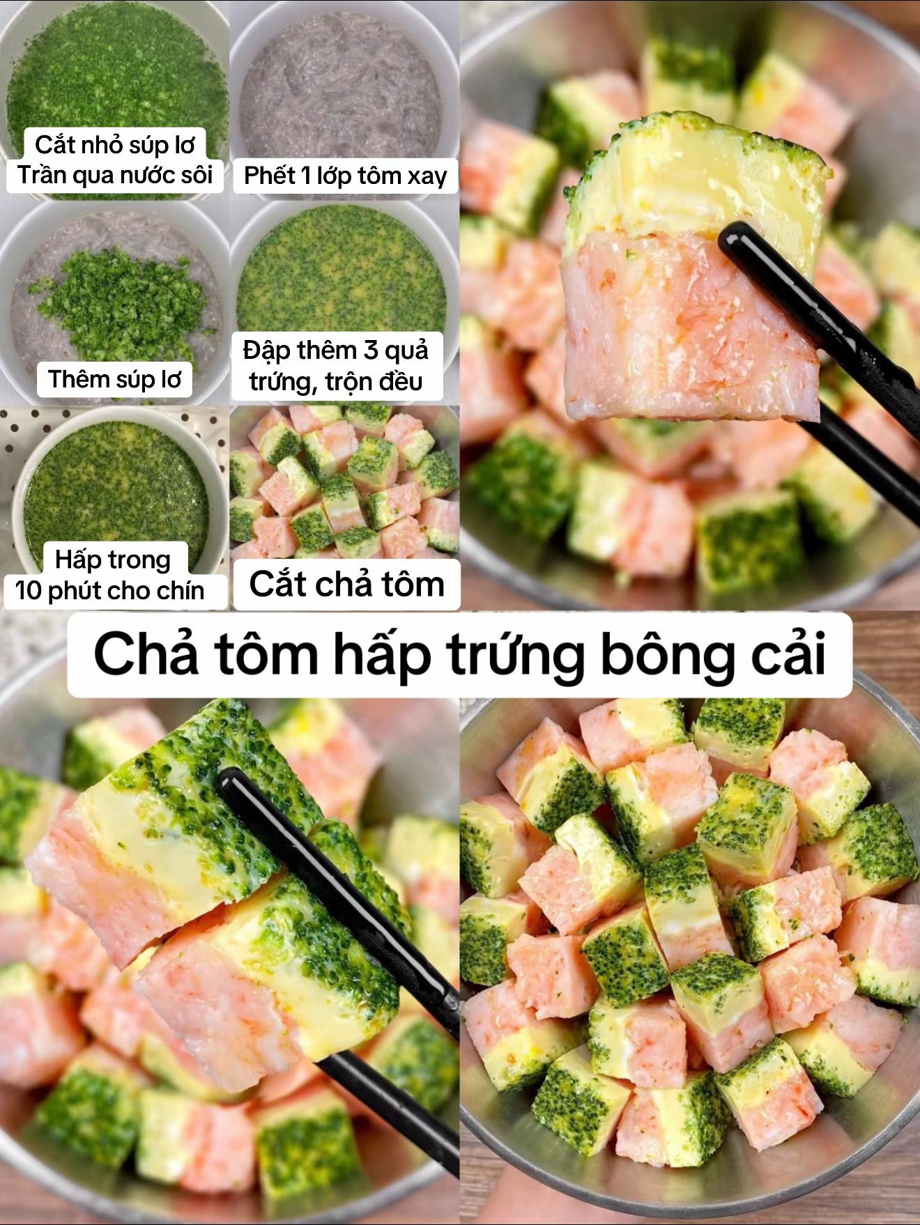 Chả tôm hấp trứng bông cải xanh mướt