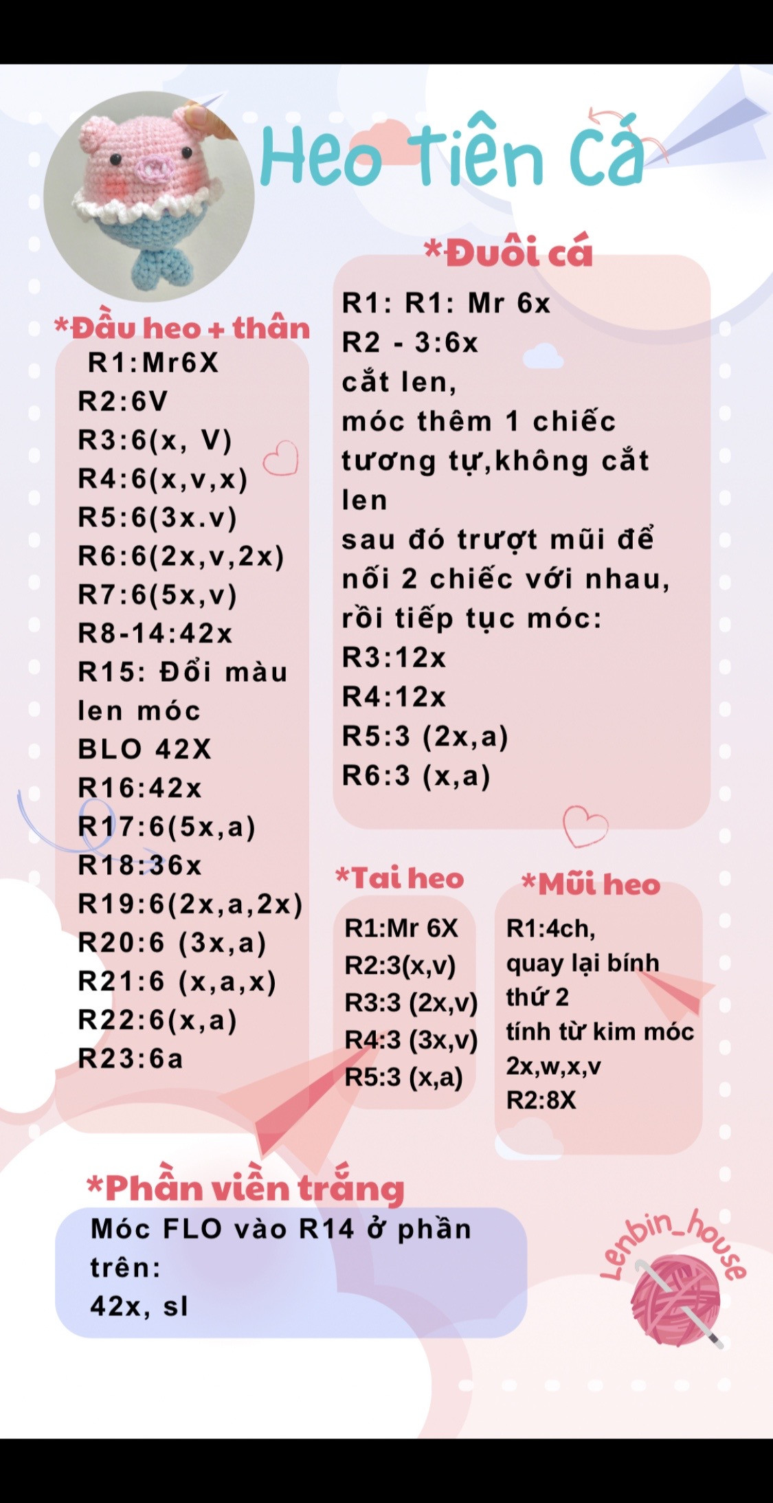 Chart móc heo tiên cá dễ thương và độc đáo cho bé yêu