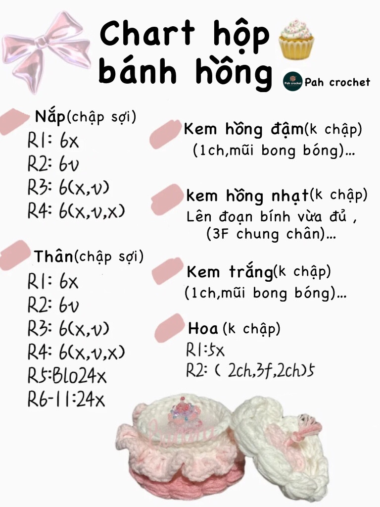 Chart móc len bánh kem dễ thương với hạt cườm trang trí lấp lánh