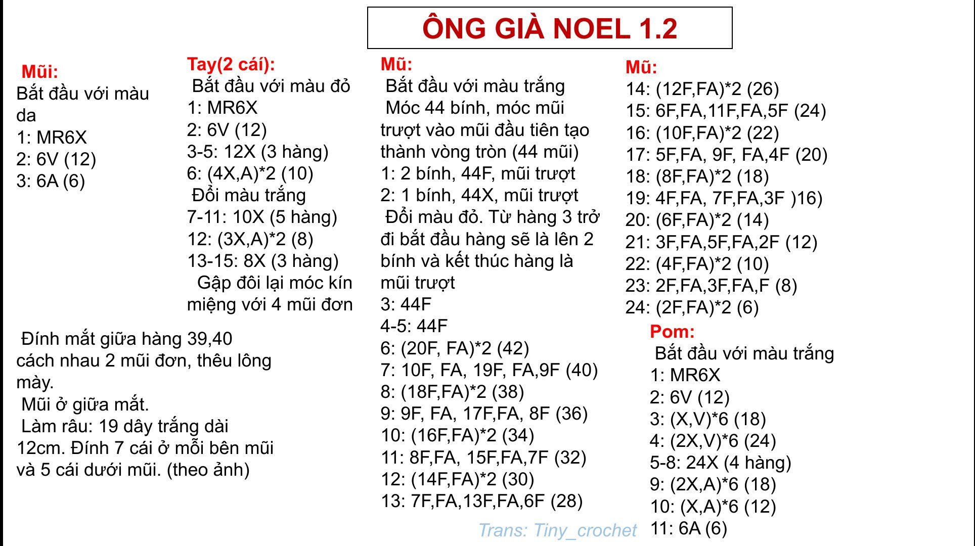 Chart móc len búp bê ông già Noel miễn phí dễ thương