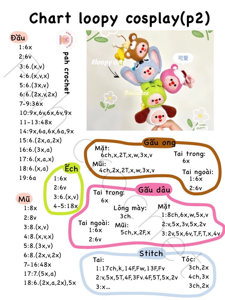 Chart móc len cosplay dễ thương cho đồ chơi thú nhồi bông