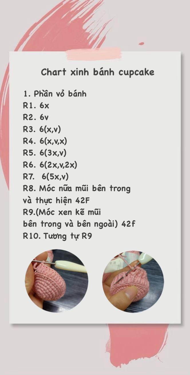 Chart móc len cupcake dễ thương, món quà handmade tuyệt vời