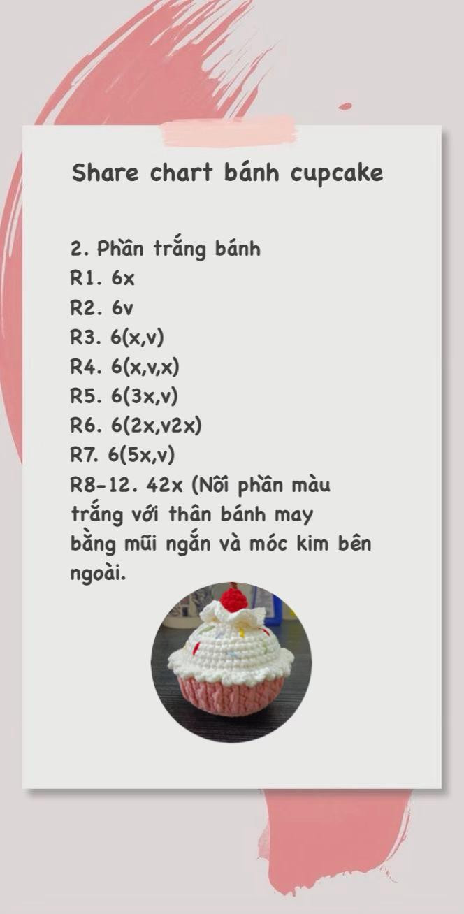 Chart móc len cupcake dễ thương, món quà handmade tuyệt vời