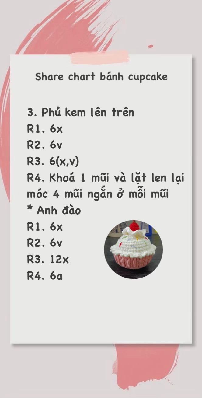 Chart móc len cupcake dễ thương, món quà handmade tuyệt vời