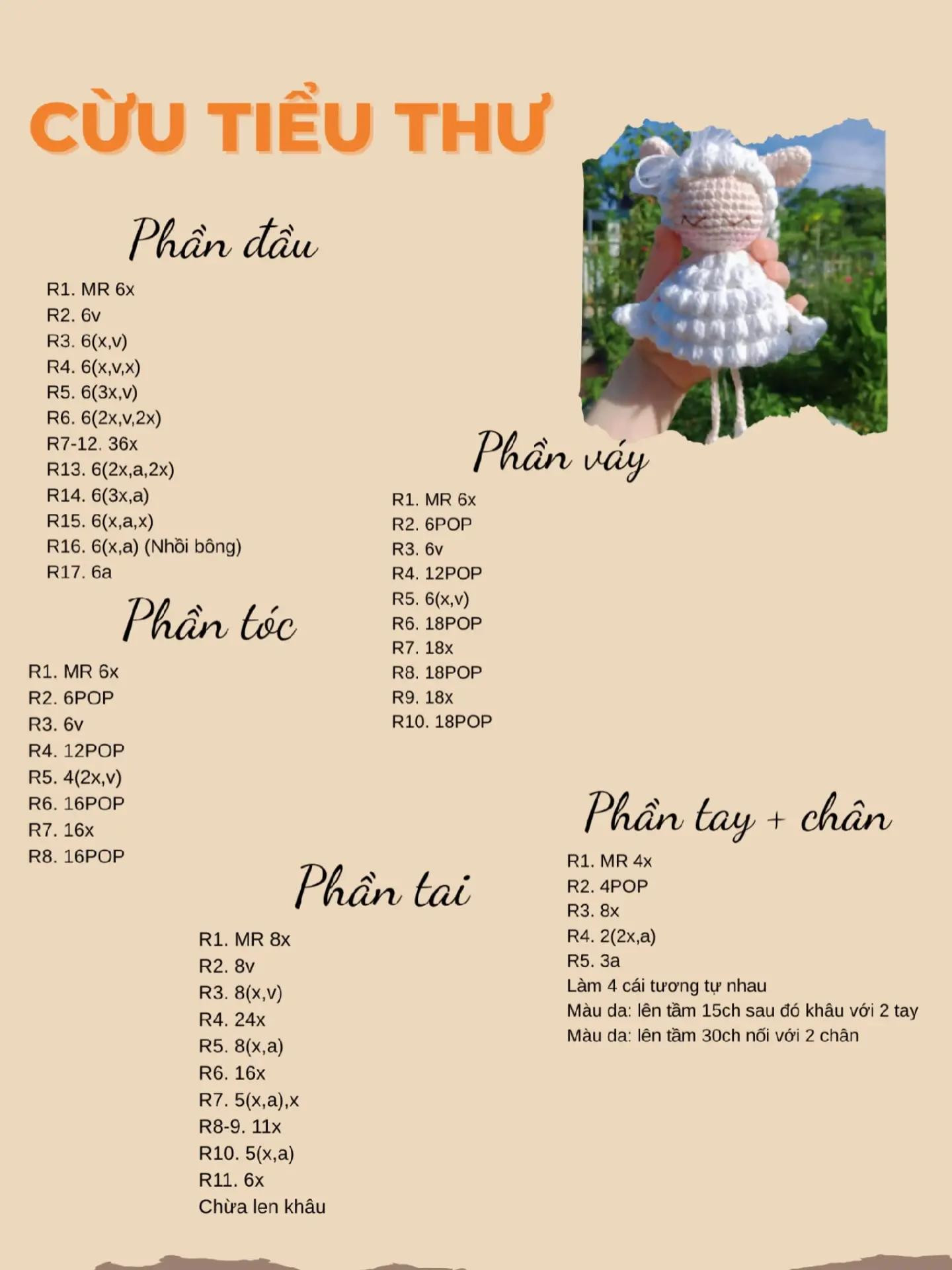 Chart móc len Cừu Tiểu Thư dễ thương và đơn giản