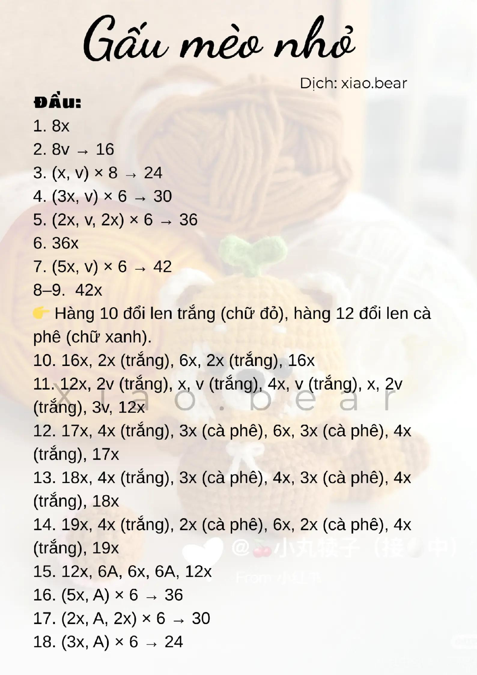 Chart móc len gấu trúc đỏ đáng yêu từ len màu sắc