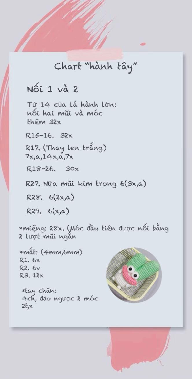 Chart móc len hình hành tây dễ thương cho người mới bắt đầu