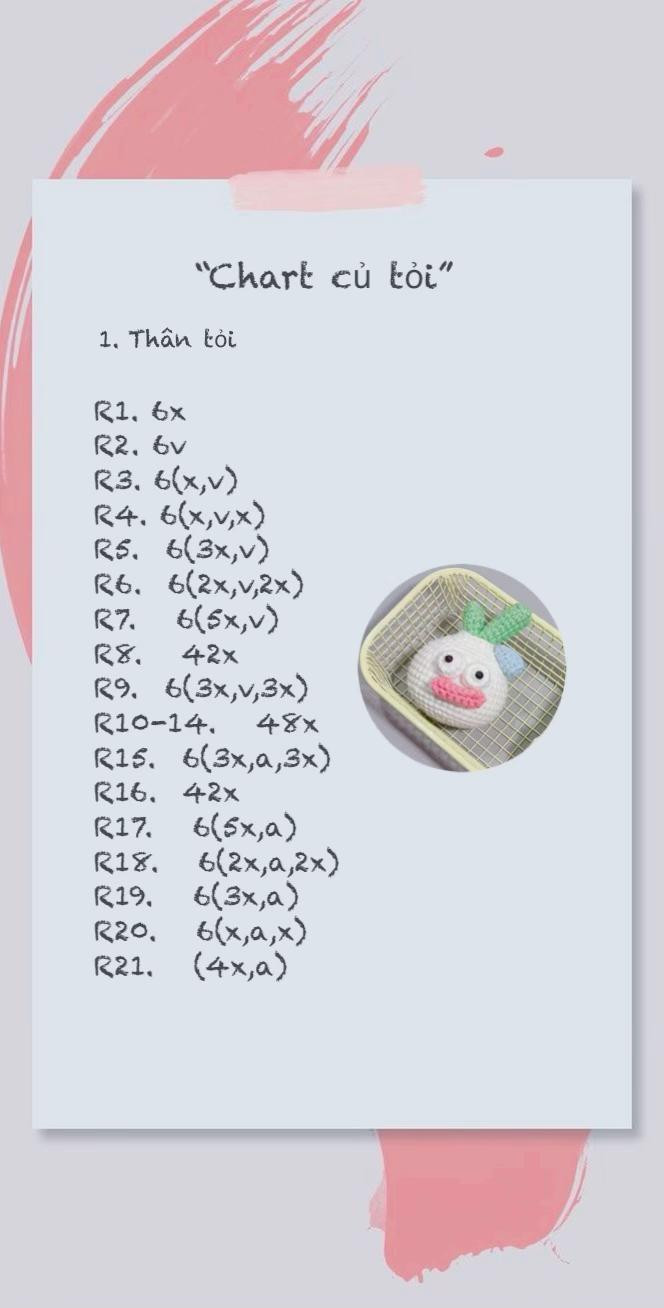 Chart móc len hình hành tây dễ thương cho người mới bắt đầu