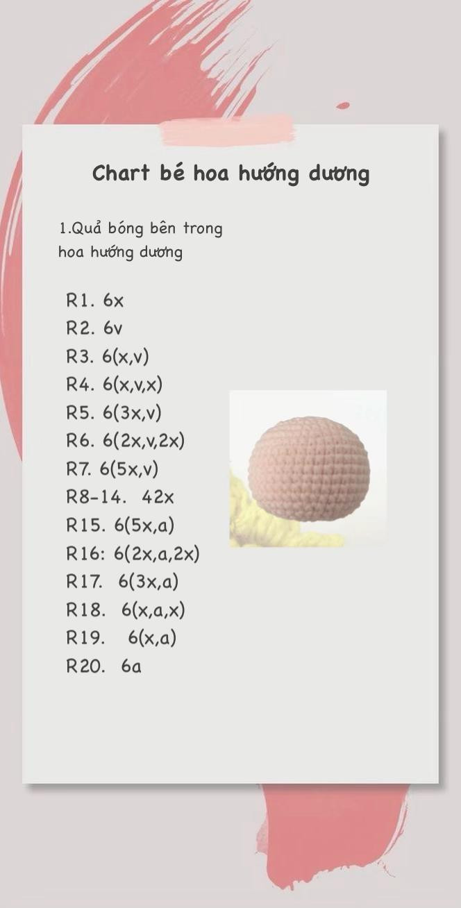 Chart móc len hoa hướng dương dễ thương cho người mới bắt đầu