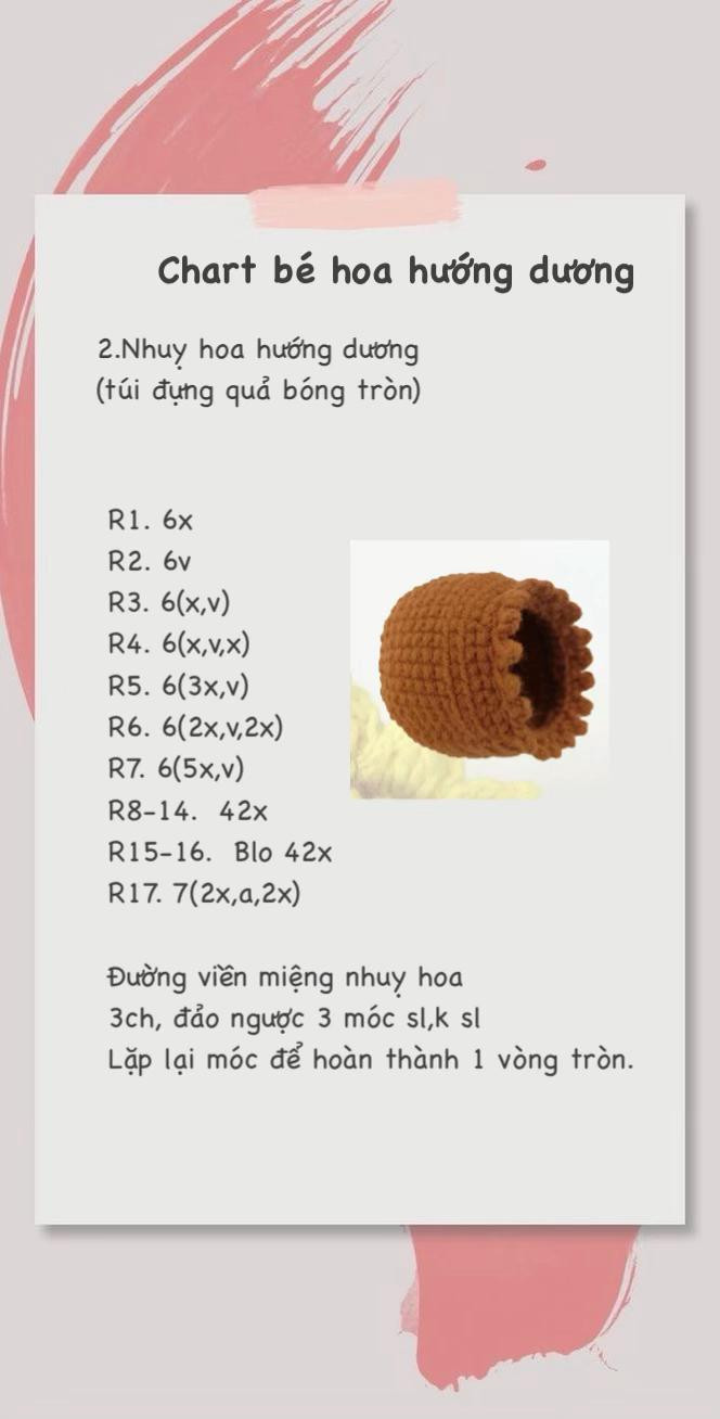 Chart móc len hoa hướng dương dễ thương cho người mới bắt đầu