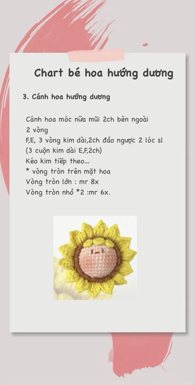 Chart móc len hoa hướng dương dễ thương cho người mới bắt đầu