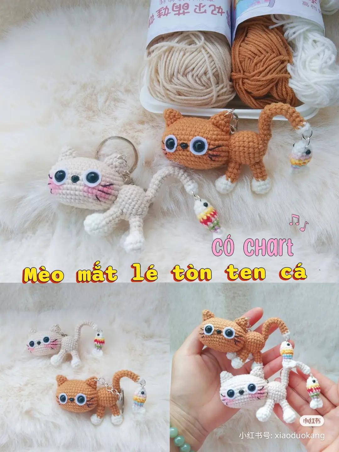 Chart móc len mèo tôm dễ thương với hướng dẫn chi tiết
