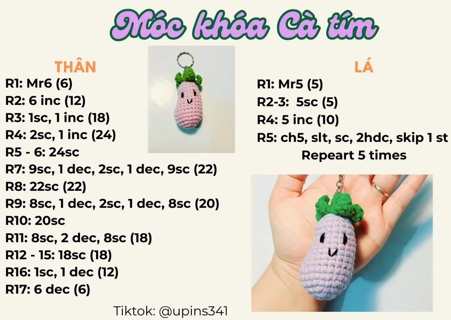 Chart móc len móc khóa cà tím dễ thương và chi tiết