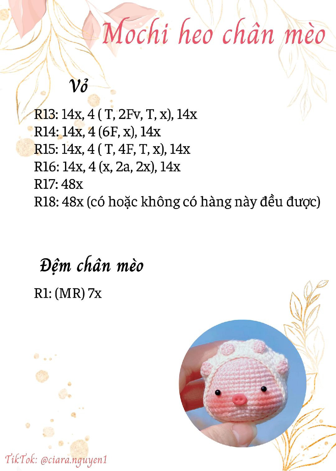 Chart móc len Mochi heo chân mèo dễ thương và sáng tạo